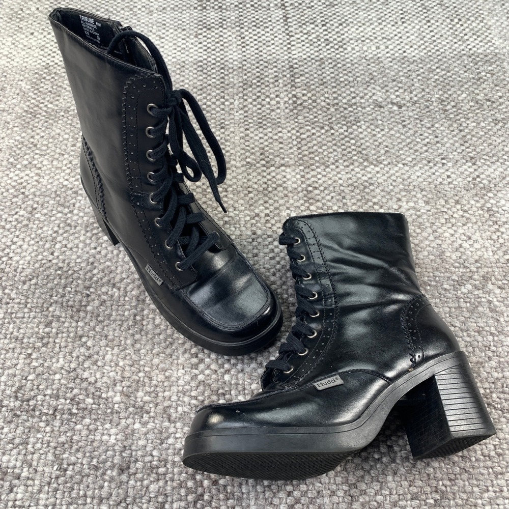 Mudd Tribune A981 Boot Women 8 Black Chunky Platform Lace Up Side Zip 90s Y2K